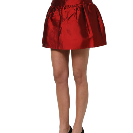Dolce & Gabbana Red Silk Satin Bubble High Waist Mini Skirt