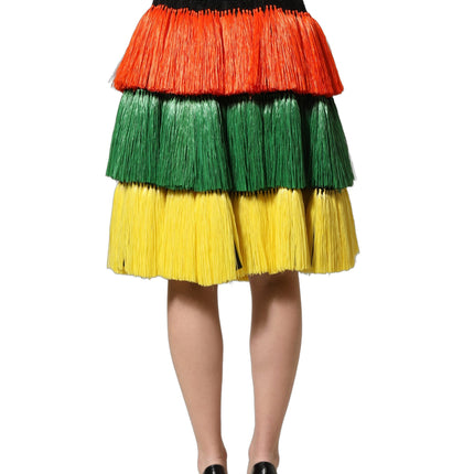 Dolce & Gabbana Multicolor Fringe Sequin High Waist Knee Length Skirt
