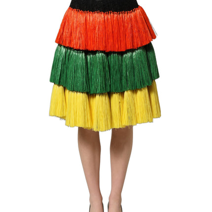 Dolce & Gabbana Multicolor Fringe Sequin High Waist Knee Length Skirt