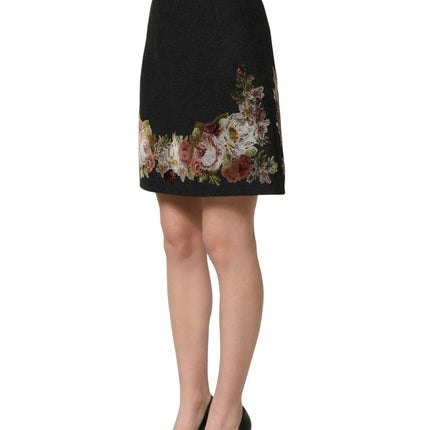 Dolce & Gabbana Black Floral Macramé High Waist A-line Skirt