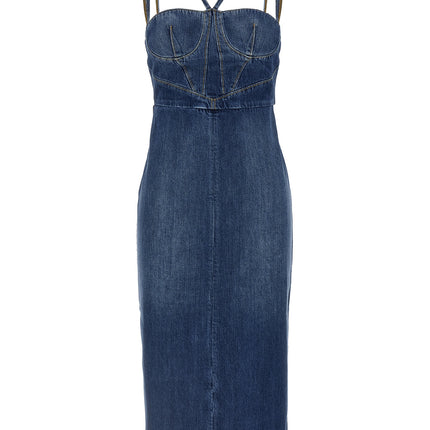 Nensi Dojaka Blue Cotton Midi Dress