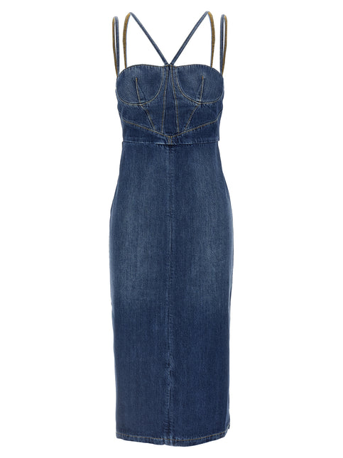 Nensi Dojaka Blue Cotton Midi Dress