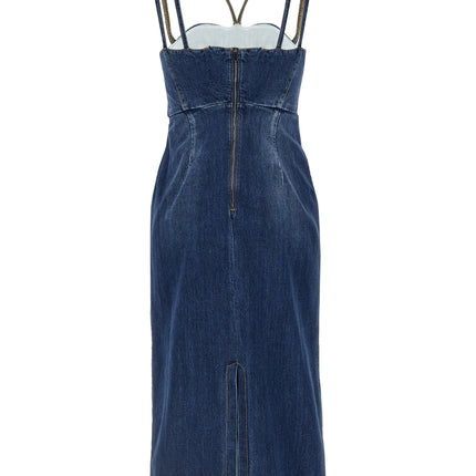 Nensi Dojaka Blue Cotton Midi Dress