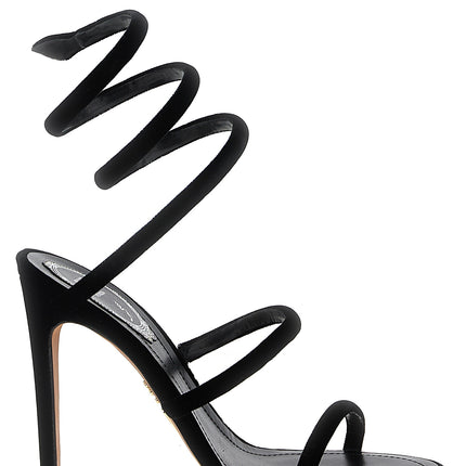 RENE CAOVILLA Black Textile Stiletto Heel Sandals
