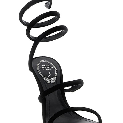 RENE CAOVILLA Black Textile Stiletto Heel Sandals
