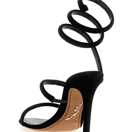 RENE CAOVILLA Black Textile Stiletto Heel Sandals