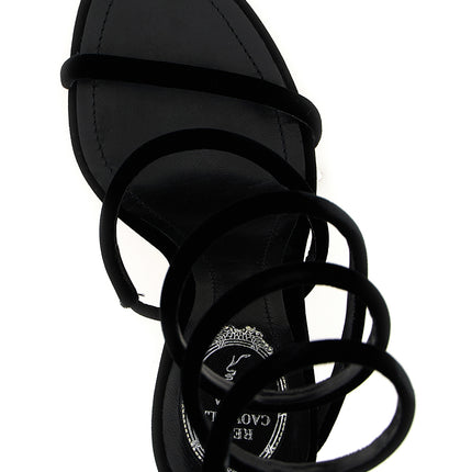 RENE CAOVILLA Black Textile Stiletto Heel Sandals