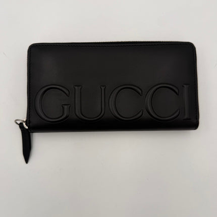 Gucci GUCCI Zip Black Front Logo Embossed Wallet