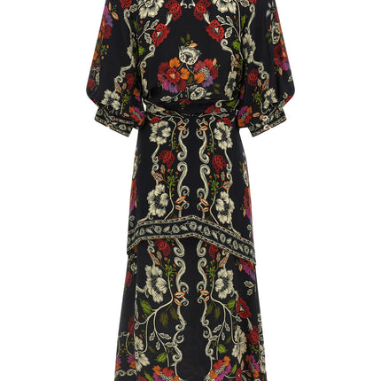 FARM RIO Black Viscose Midi Dress