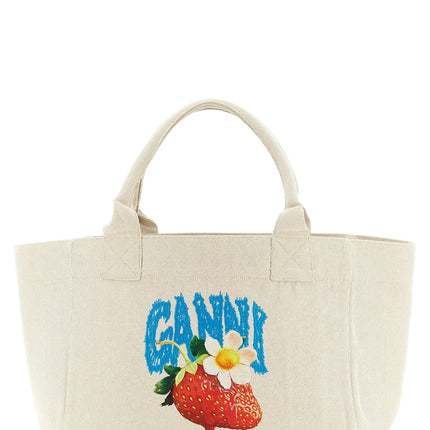 Ganni Beige Recycled Cotton Tote Bag