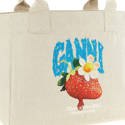 Ganni Beige Recycled Cotton Tote Bag