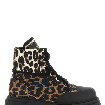 Ganni Multicolor Cotton Lace-Up Boots