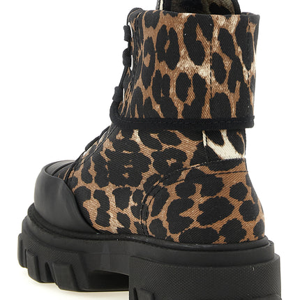 Ganni Multicolor Cotton Lace-Up Boots