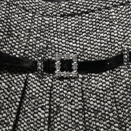 Dolce & Gabbana Black White Tweed High Waist Pleated Skirt Dolce & Gabbana