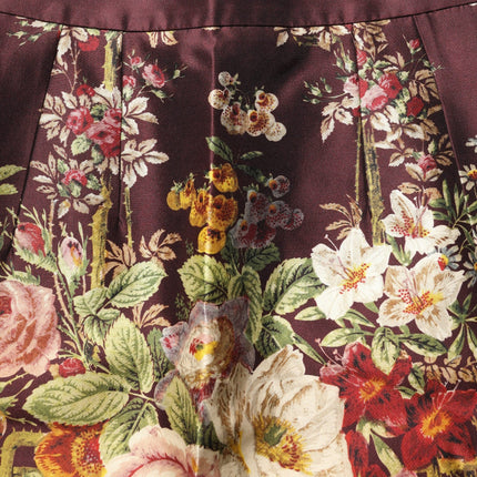 Dolce & Gabbana Burgundy Floral HighWaist A-line Mini Skirt