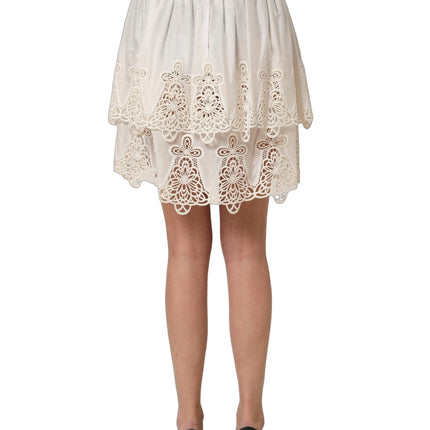 Dolce & Gabbana White Floral Embroidered A-line Mini Skirt