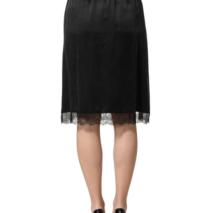 Dolce & Gabbana Black Lace Trimmed Satin Side Slit Skirt