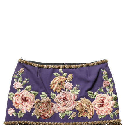 Dolce & Gabbana Purple Floral Embellsihed MidWaist Mini Skirt