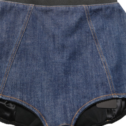 Dolce & Gabbana Blue Cotton High Waist Denim Hotpants Shorts