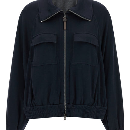 Brunello Cucinelli Blue Cotton Bomber Brunello Cucinelli