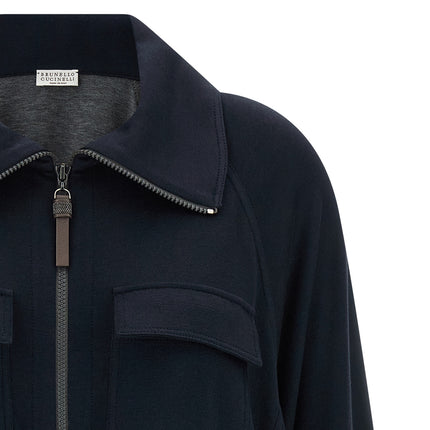 Brunello Cucinelli Blue Cotton Bomber Brunello Cucinelli