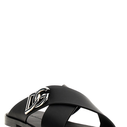 Dolce & Gabbana Black Calfskin Slides Dolce & Gabbana