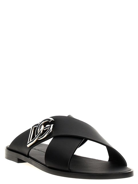 Dolce & Gabbana Black Calfskin Slides Dolce & Gabbana