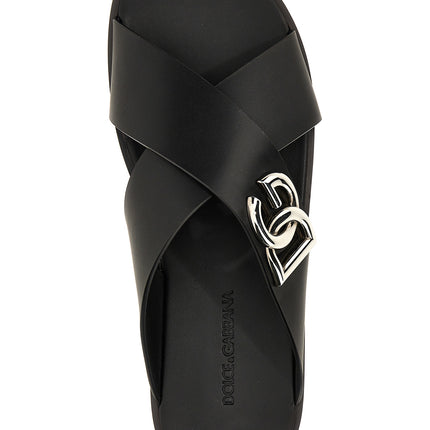 Dolce & Gabbana Black Calfskin Slides Dolce & Gabbana