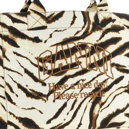 Ganni Beige Recycled Cotton Tote Bag