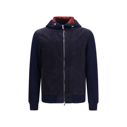 Brunello Cucinelli Blue Calf Leather Bos Taurus Jacket