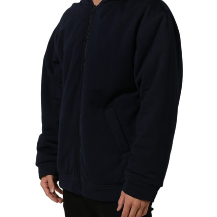 Dolce & Gabbana Black Cotton Full Zip Hooded Bomber Jacket