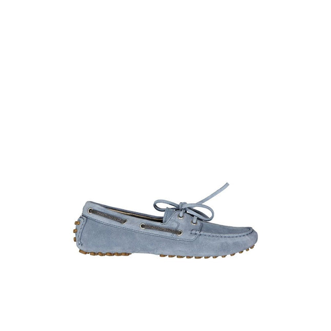 Brunello Cucinelli Blue Leather Slip-On Loafers