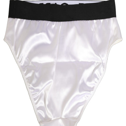 Dolce & Gabbana White Satin High-Waist Brief Logo Women Underwear