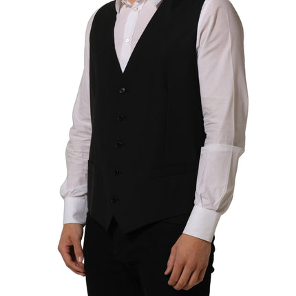 Dolce & Gabbana Black Wool Stretch Waistcoat Formal Vest