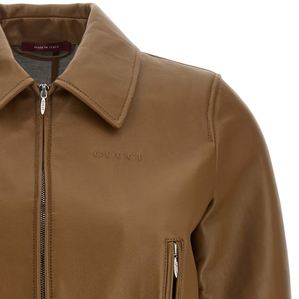 Gucci Beige Lamb Leather Leather Jacket