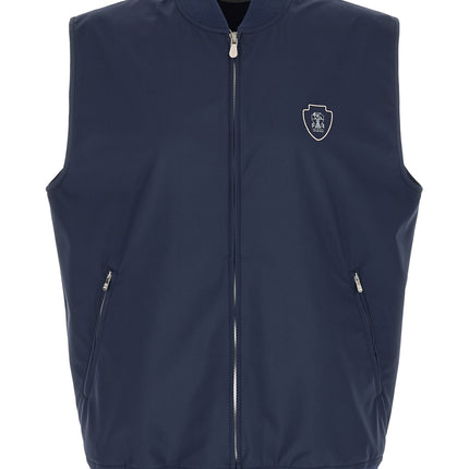 Brunello Cucinelli Blue Polyester Sleeveless Jacket