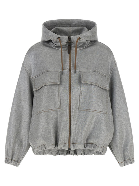 Brunello Cucinelli Silver Cotton Bomber Brunello Cucinelli