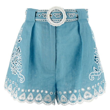 FARM RIO Blue Linen Bermuda Shorts