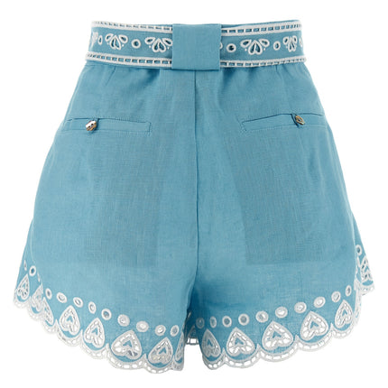 FARM RIO Blue Linen Bermuda Shorts