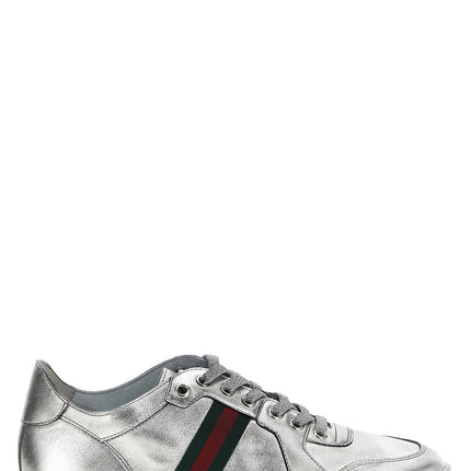 Gucci Silver Lamb Leather Athletic Sneakers