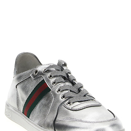 Gucci Silver Lamb Leather Athletic Sneakers