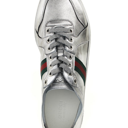 Gucci Silver Lamb Leather Athletic Sneakers
