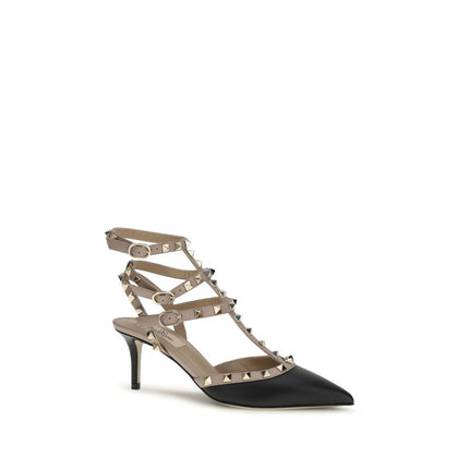 Valentino Garavani Black Calf Leather Bos Taurus Mid Heel Pumps