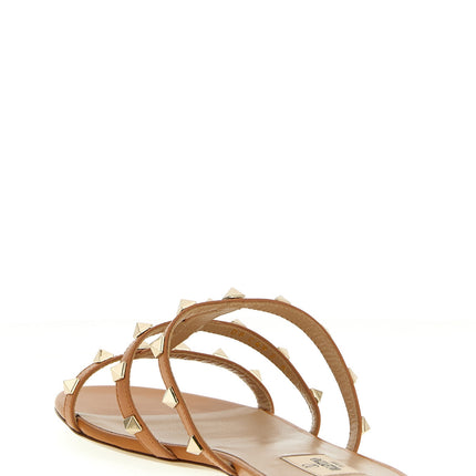 Valentino Garavani Beige Calfskin Flat Sandals Valentino Garavani