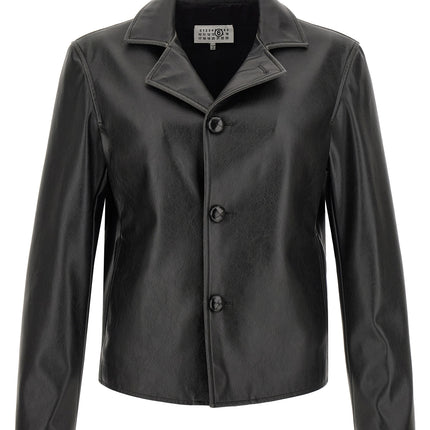 MM6 Maison Margiela Black Polyester Leather Jacket