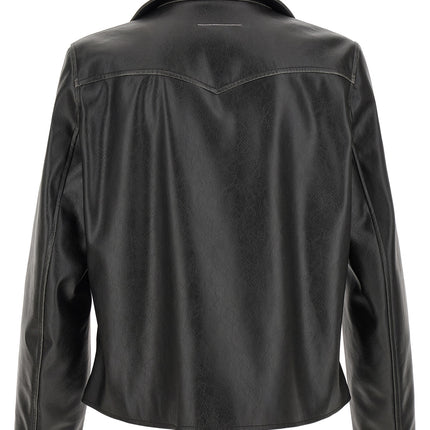 MM6 Maison Margiela Black Polyester Leather Jacket