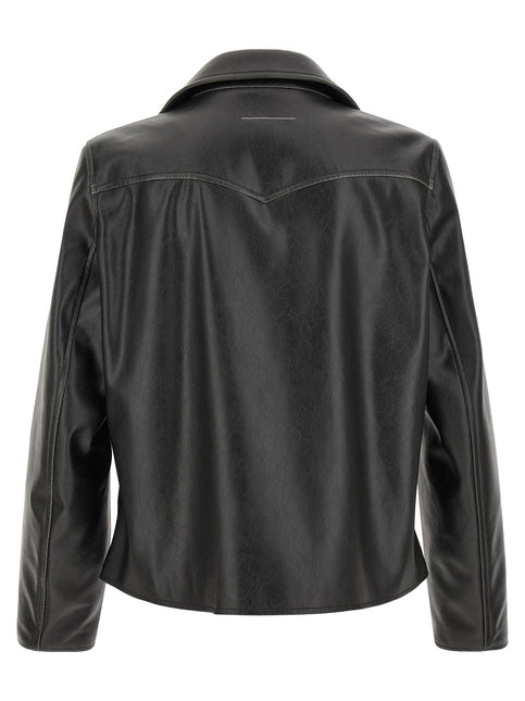 MM6 Maison Margiela Black Polyester Leather Jacket