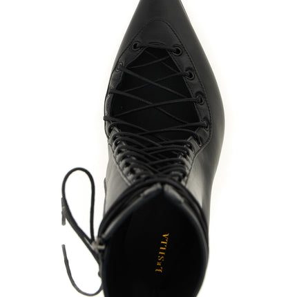 LE SILLA Black Lamb Leather Ankle Boots