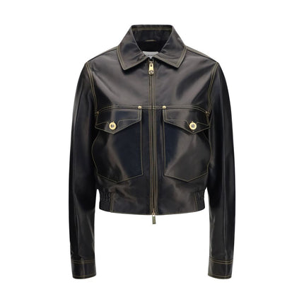 Versace Black Lamb Ovis Aries Aries Leather Jacket