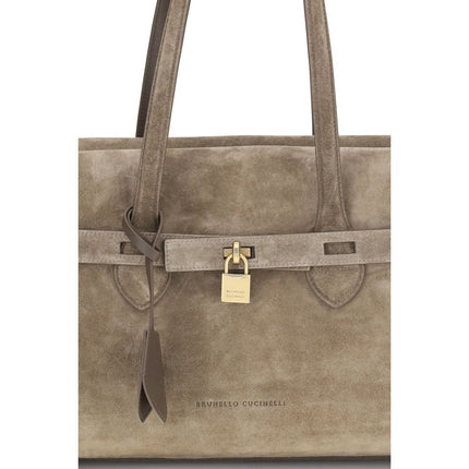 Brunello Cucinelli Beige Suede Leather Shoulder Bag